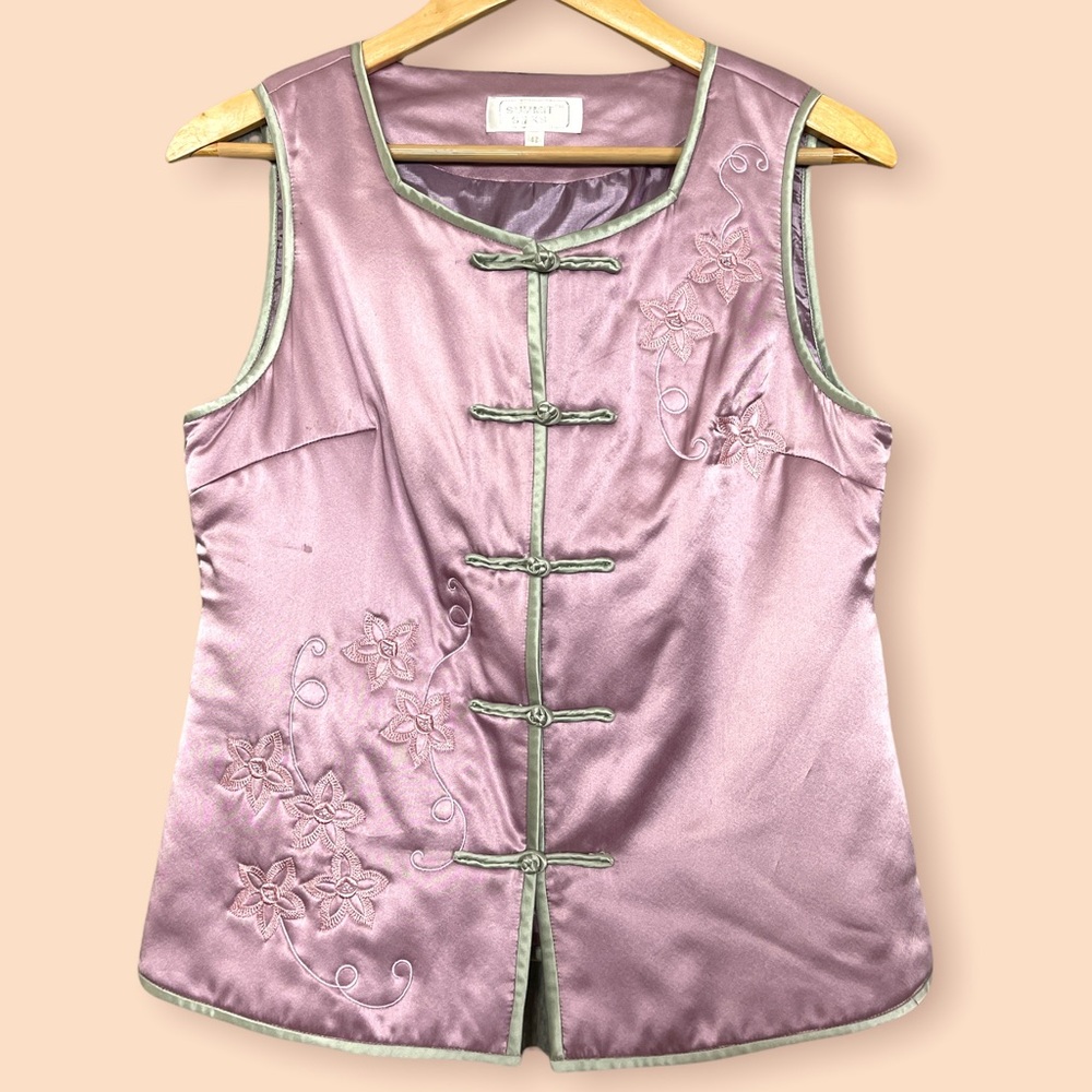 Summit Silks Lavender 100% Silk Qipao Vest Floral Embroidery
